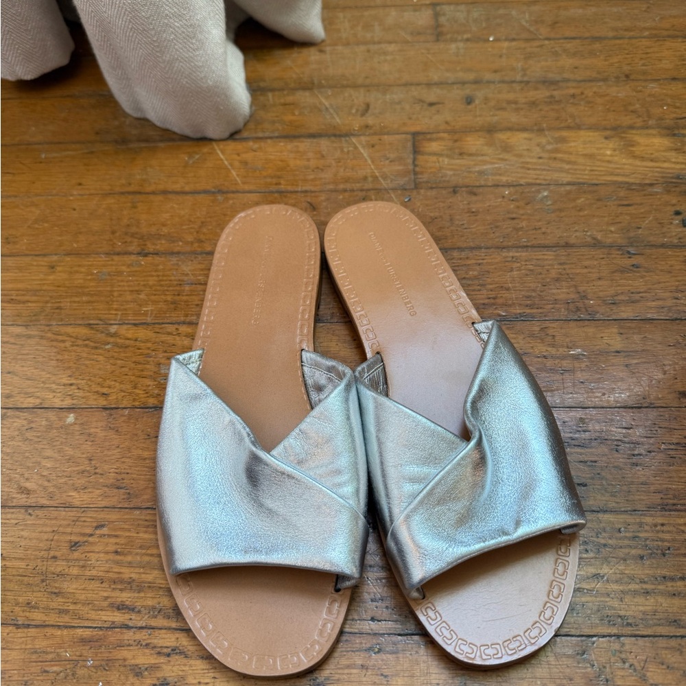 DVF Metallic Silver Slide Sandals 7.5